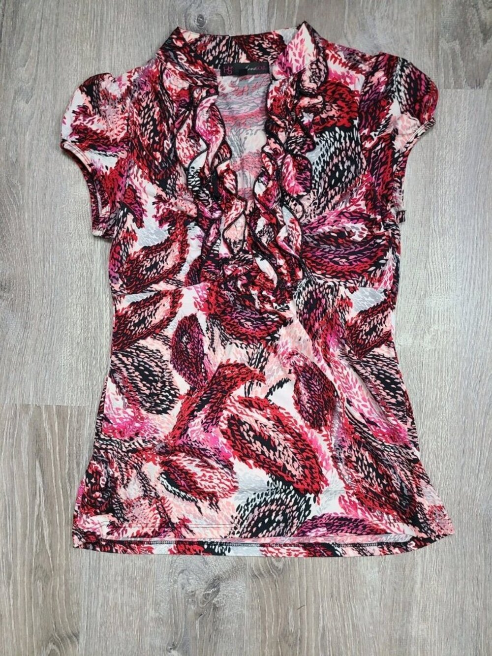 Heart Soul Juniors M Y2K Babydoll Blouse Ruffle Front Fitted Cap Sleeve Stretch